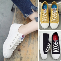 Casual Style Round Toe Flat Heel Lace-up Canvas Shoes