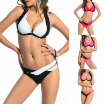 Sexy Contrast Color Halter Bikini Set