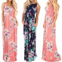 Fashion Sleeveless Round Neck Printed Maxi Dress