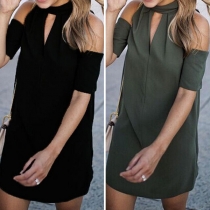 Sexy Off-shoulder Short Sleeve Solid Color Dress