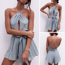 Sexy Backless High Waist Solid Color Sling Romper