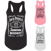 Fashion Letters Printed Round Neck Casual Tank Top