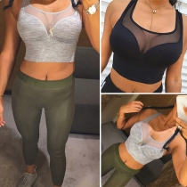 Sexy See-through Gauze Spliced Solid Color Sports Tank Top