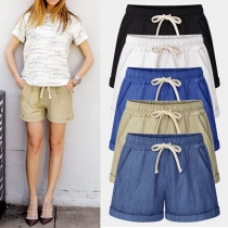 Fashion Solid Color Elastic Waist Oversized Shorts