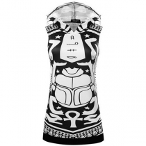 Fashion Contrast Color Printed Sleeveless Hooded Slim Fit Dress