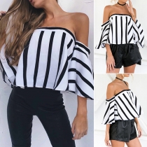 Sexy Off-shoulder Half Sleeve Striped Top