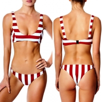 Sexy U-neck Striped Bikini Set