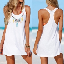 Fashion Sleeveless Round Neck Printed Beach Dress