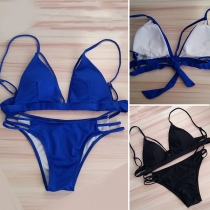Sexy Backless Solid Color Bikini Set