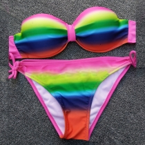Sexy Rainbow Printed Bandeau Bikini Set