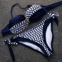 Sexy Contrast Color Dots Printed Halter Bikini Set