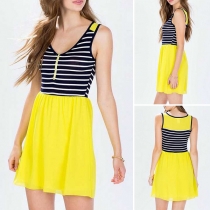 Fashion Striped Spliced Sleeveless V-neck Dress