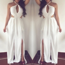 Sexy Backless Hollow Out High Waist Slit Hem Halter Dress
