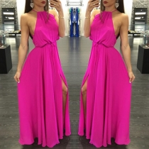 Sexy Backless Slit Hem Solid Color Party Dress