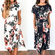 Fashion Short Sleeve Round Neck Printed Dress