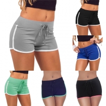 Fashion Contrast Color Drawstring Waist Sports Shorts