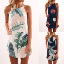 Fashion Sleeveless Round Neck Printed Cami Dress