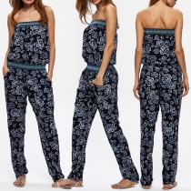 Sexy Strapless Elastic Waist Printed Jumpsuit