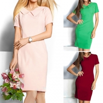 Sweet Style Peter Pan Collar Short Sleeve Solid Color Dress