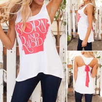 Fashion Lace-up Bowknot Letters Printed Tank Top