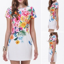 Fashion Short Sleeve Round Neck Slim Fit Printed Dress
