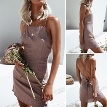 Sexy Lace-up Backless Solid Color Cami Dress