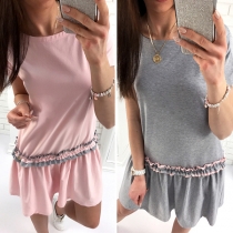 Fashion Solid Color Short Sleeve Round Neck Dress