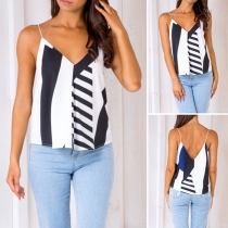 Sexy Backless V-neck Contrast Color Cami Top