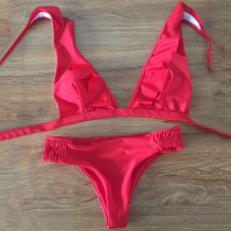 Sexy Solid Color Ruffle Bikini Set