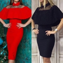 Sexy See-through Gauze Spliced Cloak + Strapless Dress Two-piece Set