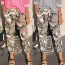 Fashion Camouflage Printed Drawstring Waist Casual Pants
