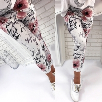 Fashion Letters Printed Drawstring Waist Casual Pants