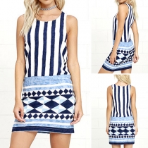 Fashion Sleeveless Round Neck Slim Fit Printed Dress