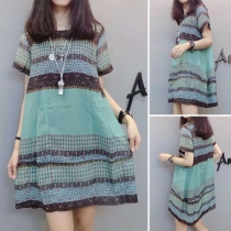 Fashion Casual Printed Round Neck Short Sleeve Dress 