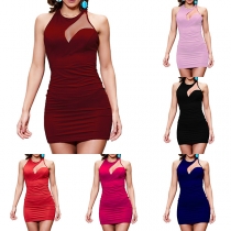 Fashion Sexy Solid Color Backless Oblique Shoulder Bodycon Dress