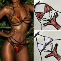Fashion Sexy Colorful Printed Two-piece Halter Bikini Set 