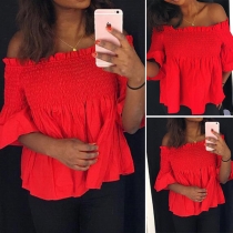 Fashion Sexy Solid Color Off-shoulder Flare Sleeve Top 