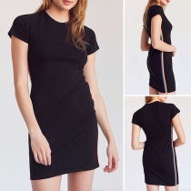 Fashion Casual Side Stripe Printed Short Sleeve Slim Fit Dress 