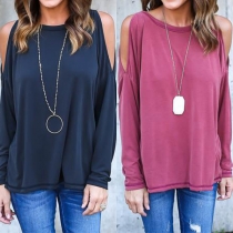 Sexy Backless Off-shoulder Long Sleeve Solid Color T-shirt