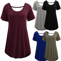 Fashion Solid Color Short Sleeve Round Neck Casual T-shirt