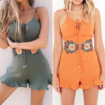 Sexy Backless Embroidered High Waist Slim Fit Sling Romper