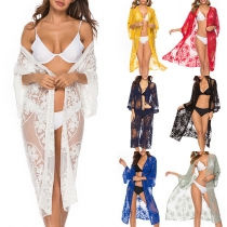 Sexy Half Sleeve Irregular Hem See-through Lace Cardigan