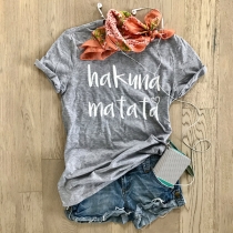 Fashion Letters Printed Short Sleeve Round Neck T-shirt