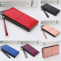 Fashion Solid Color Long Wallet with Hand Strap