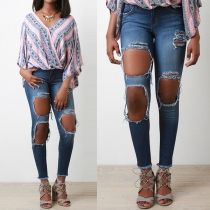 Sexy High Waist Hollow Out Ripped Skinny Jeans