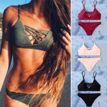 Sexy Solid Color Crossover Hollow Out Bikini Set