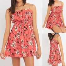 Sexy Backless High Waist Ruffle Printed Sling Dress