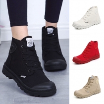 Fashion Round Toe Flat Heel Lace-up High-cut Canvas Shoes