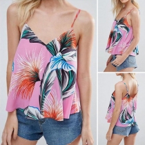 Sexy Backless V-neck Printed Cami Top