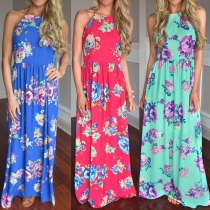 Bohemian Style High Waist Printed Sling Maxi Dress